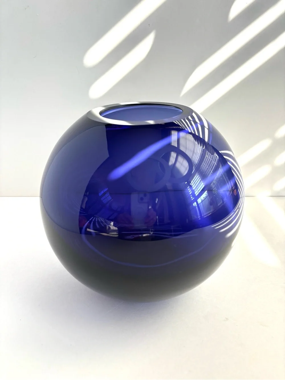 Crate&Barrel Cobalt Blue Heavy Art Glass Sphere Orb Vase 5”